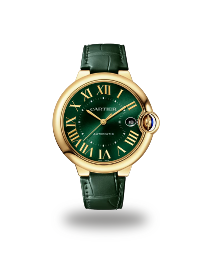 Urværk™ Cartier Ballon Bleu - 18ct Yellow Gold, Green Dial, Alligator Skin, 40mm