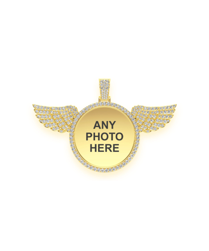 Urværk™ Round Picture Wings Memory Pendant - 14K Gold, VS Diamonds